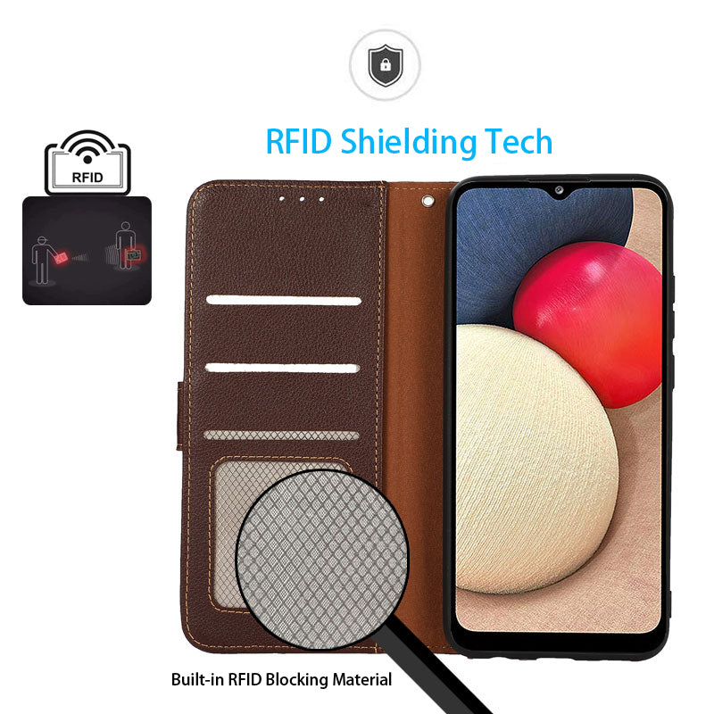 KHAZNEH RFID Blocking Anti-theft Swiping Litchi Texture Protective Leather Case Cover with Stand Wallet for Motorola Moto E20/E40