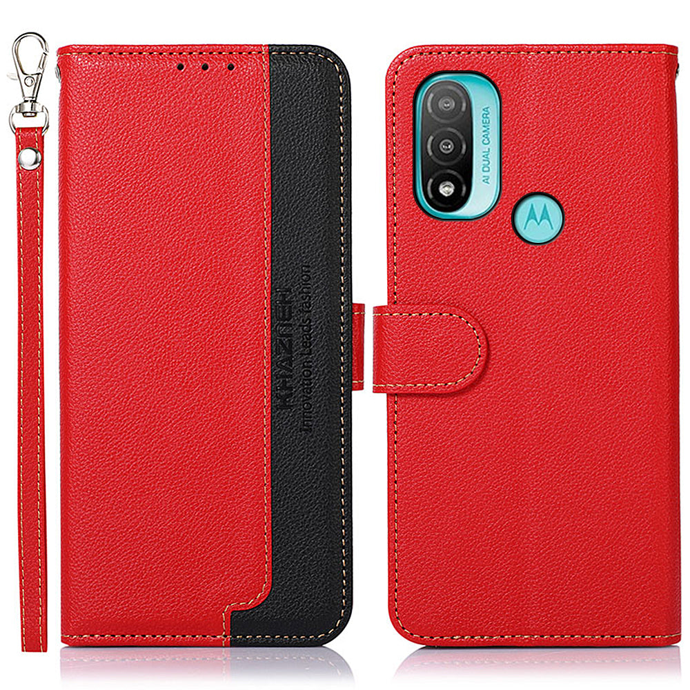 KHAZNEH RFID Blocking Anti-theft Swiping Litchi Texture Protective Leather Case Cover with Stand Wallet for Motorola Moto E20/E40