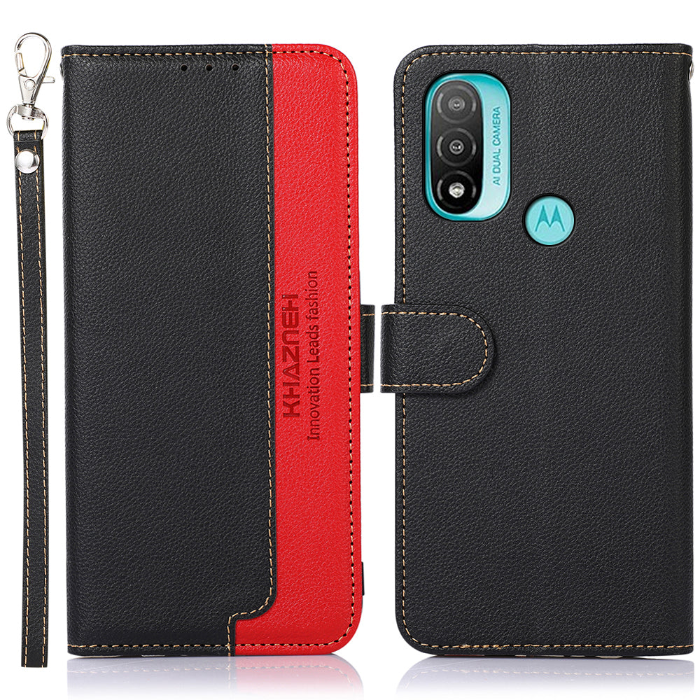 KHAZNEH RFID Blocking Anti-theft Swiping Litchi Texture Protective Leather Case Cover with Stand Wallet for Motorola Moto E20/E40