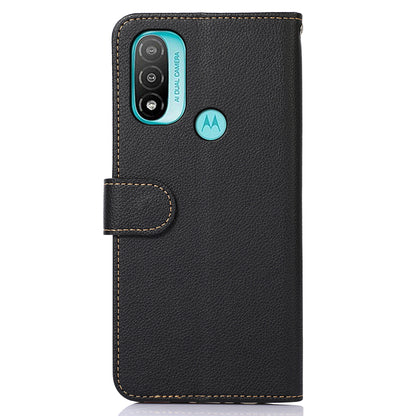 KHAZNEH RFID Blocking Anti-theft Swiping Litchi Texture Protective Leather Case Cover with Stand Wallet for Motorola Moto E20/E40