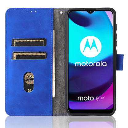 PU Leather Wallet Phone Case Skin-touch Feeling Flip Stand Protective Cover with Strap for Motorola Moto E20