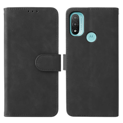 PU Leather Wallet Phone Case Skin-touch Feeling Flip Stand Protective Cover with Strap for Motorola Moto E20