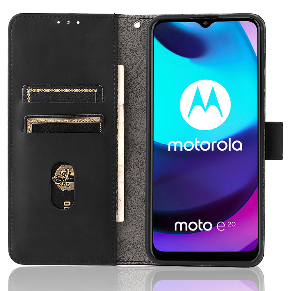 PU Leather Wallet Phone Case Skin-touch Feeling Flip Stand Protective Cover with Strap for Motorola Moto E20