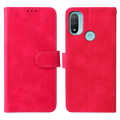 PU Leather Wallet Phone Case Skin-touch Feeling Flip Stand Protective Cover with Strap for Motorola Moto E20