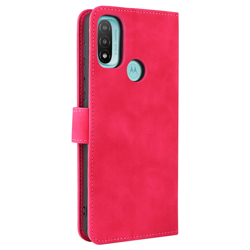 PU Leather Wallet Phone Case Skin-touch Feeling Flip Stand Protective Cover with Strap for Motorola Moto E20