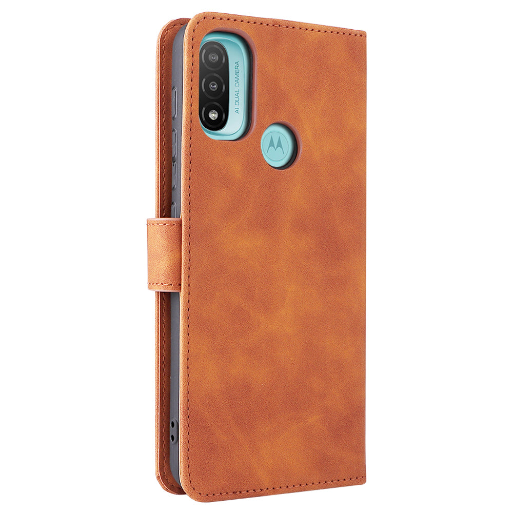 PU Leather Wallet Phone Case Skin-touch Feeling Flip Stand Protective Cover with Strap for Motorola Moto E20