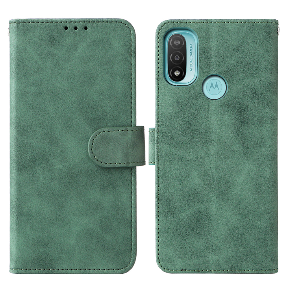 PU Leather Wallet Phone Case Skin-touch Feeling Flip Stand Protective Cover with Strap for Motorola Moto E20