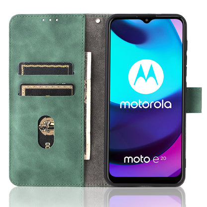 PU Leather Wallet Phone Case Skin-touch Feeling Flip Stand Protective Cover with Strap for Motorola Moto E20