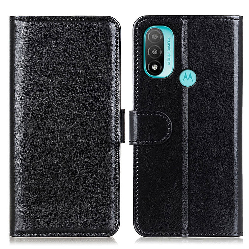 Stand Feature Crazy Horse Texture PU Leather TPU Inner Shell Flip Folio Wallet Phone Cover for Motorola Moto E20 / E30 / E40