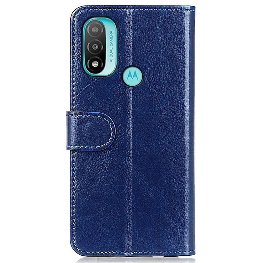 Stand Feature Crazy Horse Texture PU Leather TPU Inner Shell Flip Folio Wallet Phone Cover for Motorola Moto E20 / E30 / E40