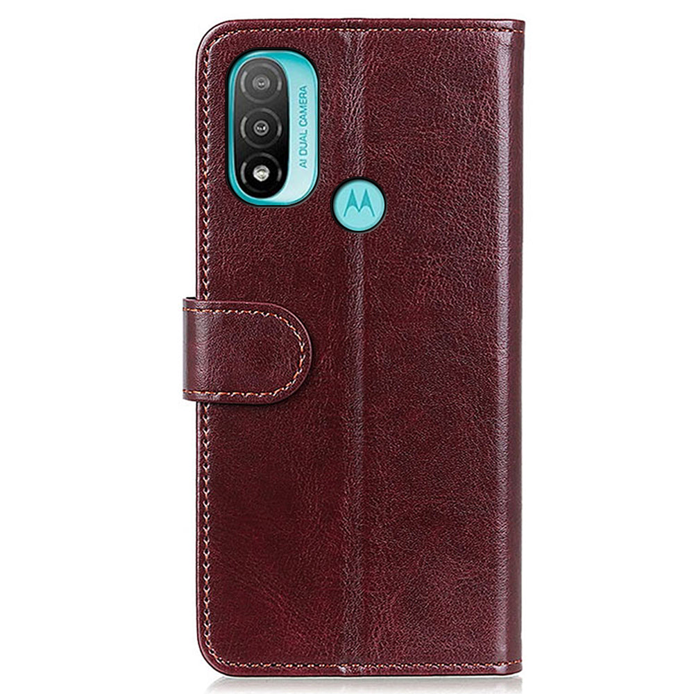 Stand Feature Crazy Horse Texture PU Leather TPU Inner Shell Flip Folio Wallet Phone Cover for Motorola Moto E20 / E30 / E40