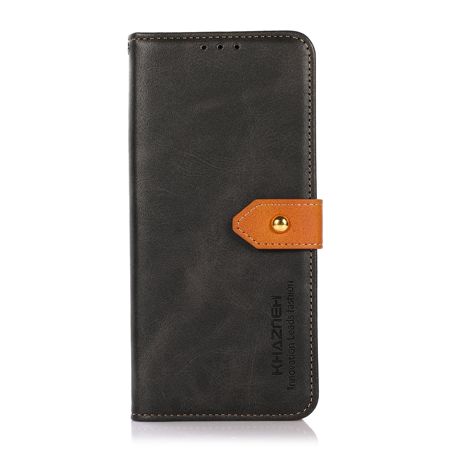 KHAZNEH Leather Wallet Stand Protective Case with Golden Magnetic Clasp for Motorola Moto E20/E30/E40