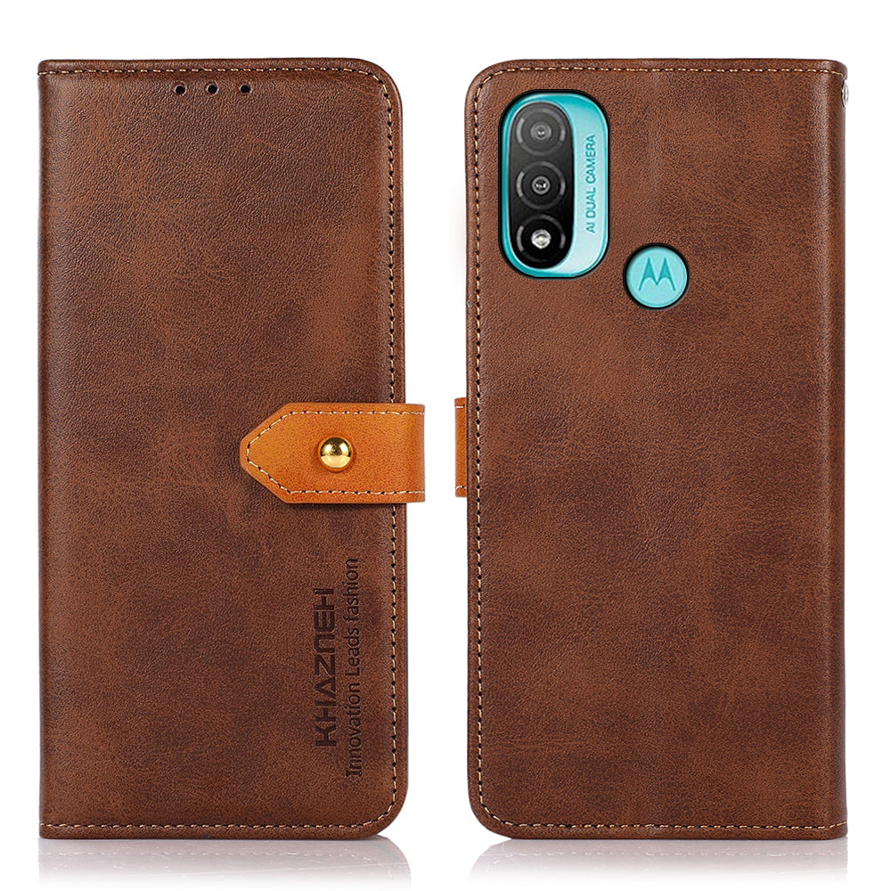 KHAZNEH Leather Wallet Stand Protective Case with Golden Magnetic Clasp for Motorola Moto E20/E30/E40