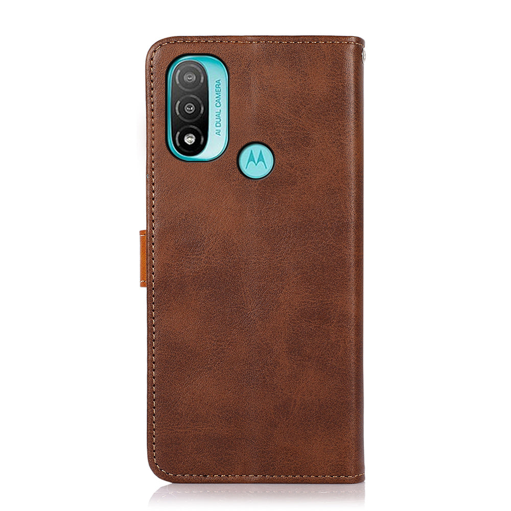 KHAZNEH Leather Wallet Stand Protective Case with Golden Magnetic Clasp for Motorola Moto E20/E30/E40