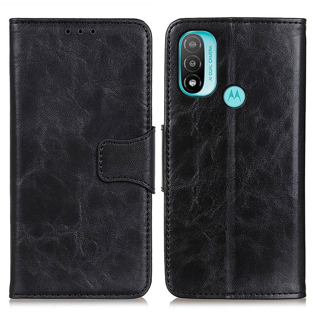 Retro Crazy Horse Texture Split Leather Cover Stand Shell with Wallet Function for Motorola Moto E20/E30/E40