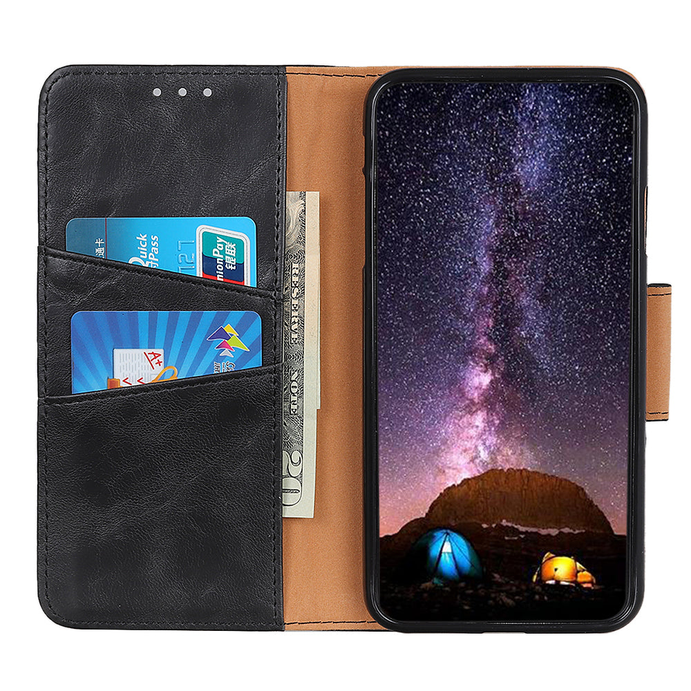 Retro Crazy Horse Texture Split Leather Cover Stand Shell with Wallet Function for Motorola Moto E20/E30/E40