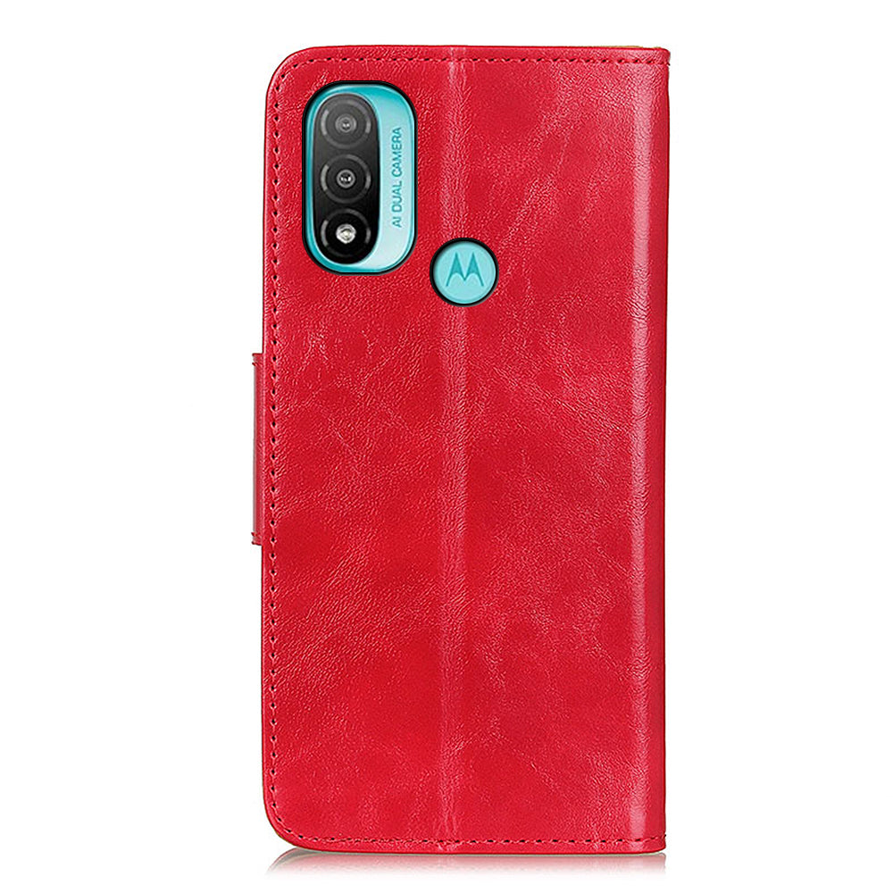 Retro Crazy Horse Texture Split Leather Cover Stand Shell with Wallet Function for Motorola Moto E20/E30/E40