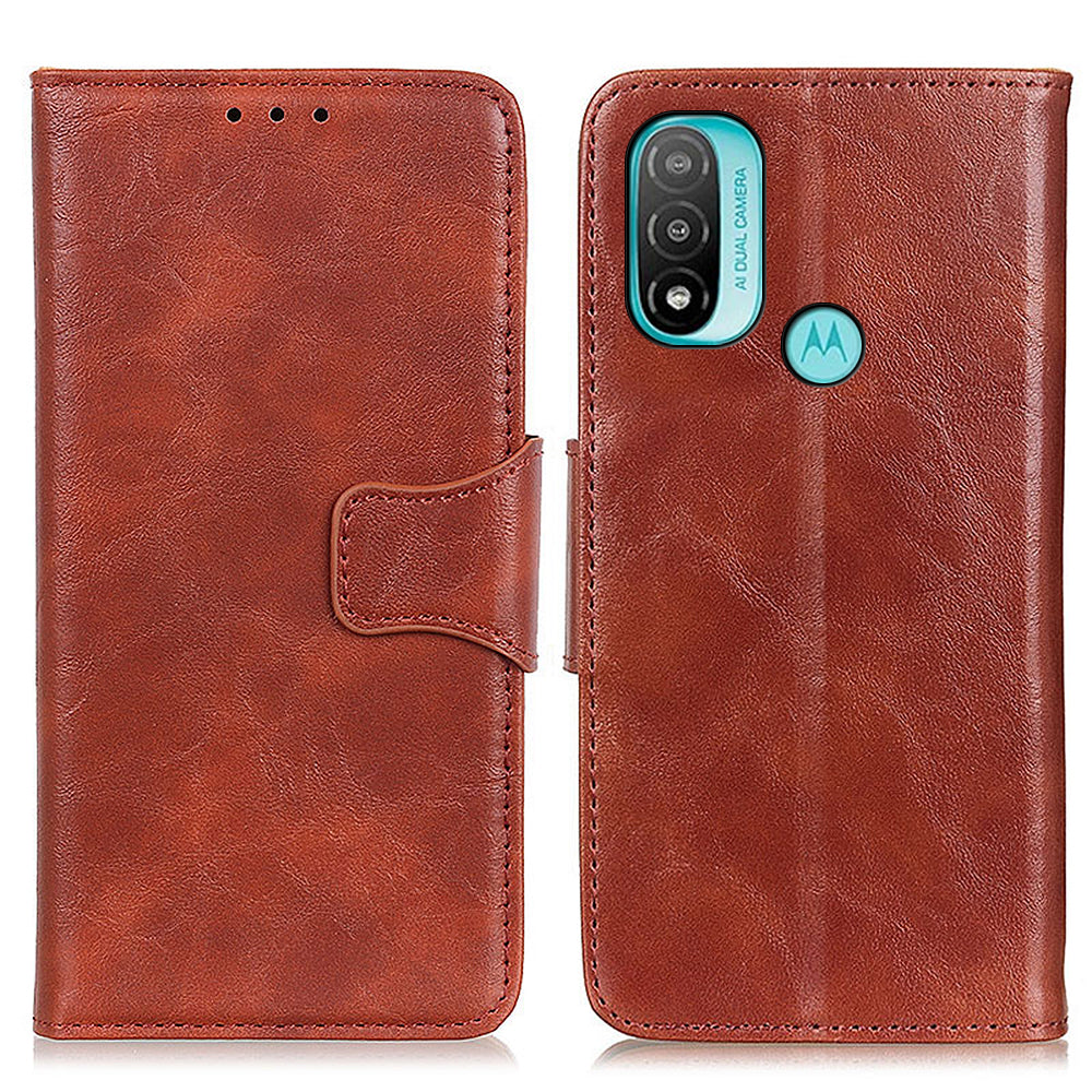 Retro Crazy Horse Texture Split Leather Cover Stand Shell with Wallet Function for Motorola Moto E20/E30/E40