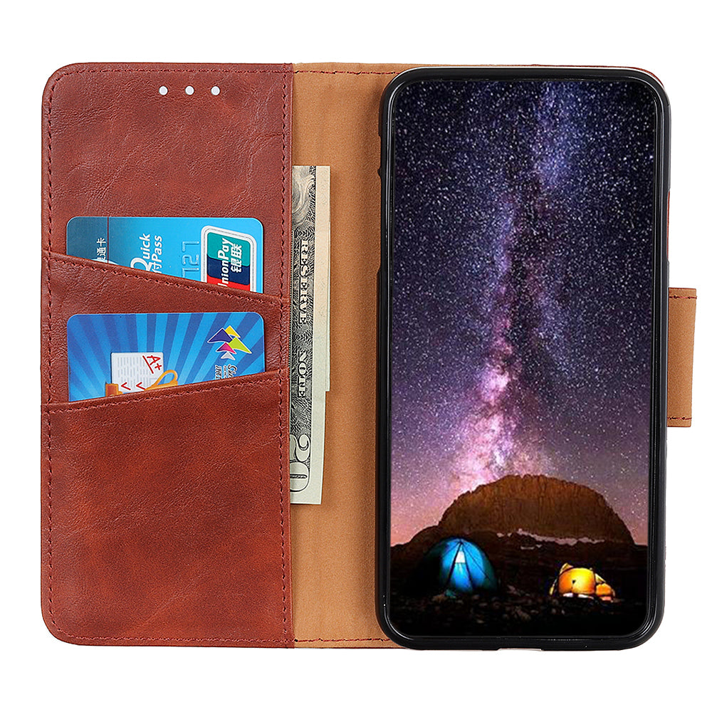 Retro Crazy Horse Texture Split Leather Cover Stand Shell with Wallet Function for Motorola Moto E20/E30/E40