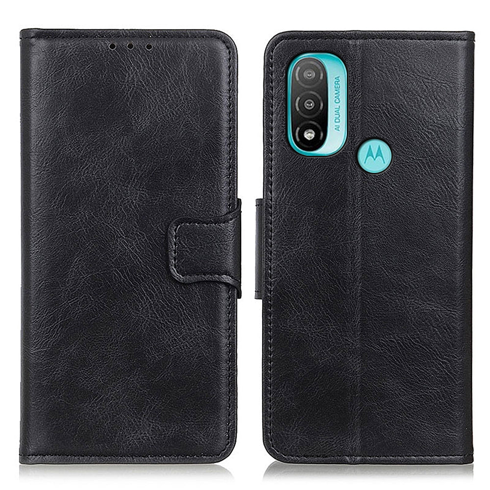 Dual-Sided Magnetic Clasp Crazy Horse Texture Scratch-resistant Wallet PU Leather Phone Cover with Stand for Motorola Moto E20/E30/E40