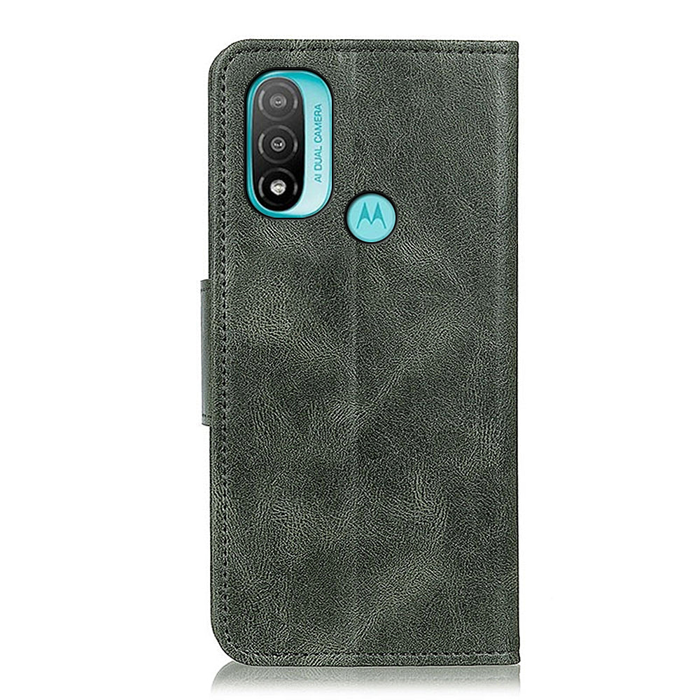 Dual-Sided Magnetic Clasp Crazy Horse Texture Scratch-resistant Wallet PU Leather Phone Cover with Stand for Motorola Moto E20/E30/E40