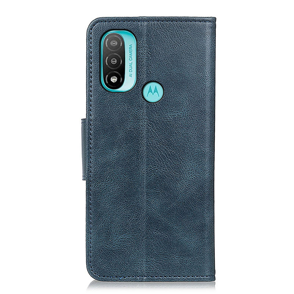 Dual-Sided Magnetic Clasp Crazy Horse Texture Scratch-resistant Wallet PU Leather Phone Cover with Stand for Motorola Moto E20/E30/E40