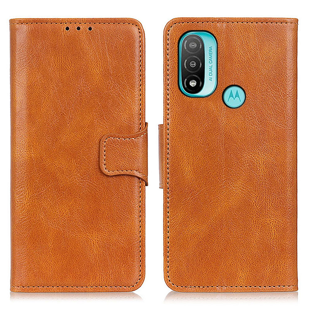 Dual-Sided Magnetic Clasp Crazy Horse Texture Scratch-resistant Wallet PU Leather Phone Cover with Stand for Motorola Moto E20/E30/E40