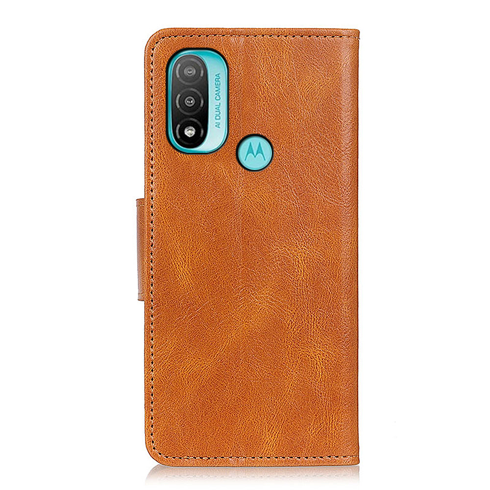 Dual-Sided Magnetic Clasp Crazy Horse Texture Scratch-resistant Wallet PU Leather Phone Cover with Stand for Motorola Moto E20/E30/E40