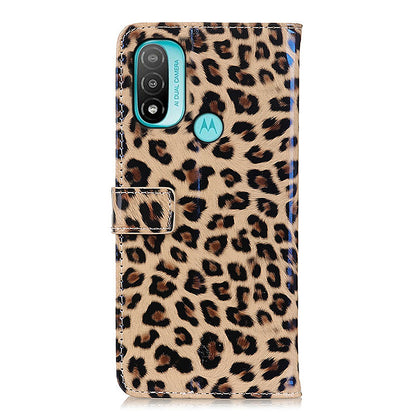 Leopard Pattern Stand Magnetic Closure PU Leather Wallet Flip Full-Body Protective Cover for Motorola Moto E20 / E30 / E40