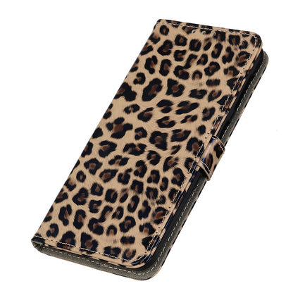 Leopard Pattern Stand Magnetic Closure PU Leather Wallet Flip Full-Body Protective Cover for Motorola Moto E20 / E30 / E40