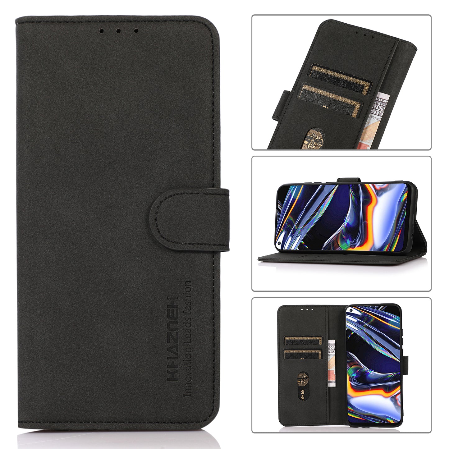 KHAZNEH Smooth Textured PU Leather Flip Folio Wallet Stand Protective Case for Motorola Moto E20 / E30 / E40