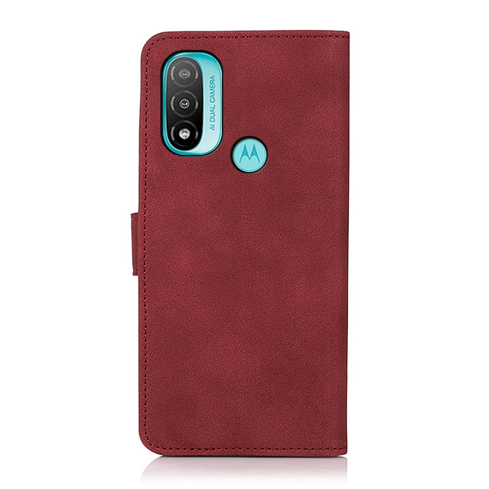 KHAZNEH Smooth Textured PU Leather Flip Folio Wallet Stand Protective Case for Motorola Moto E20 / E30 / E40