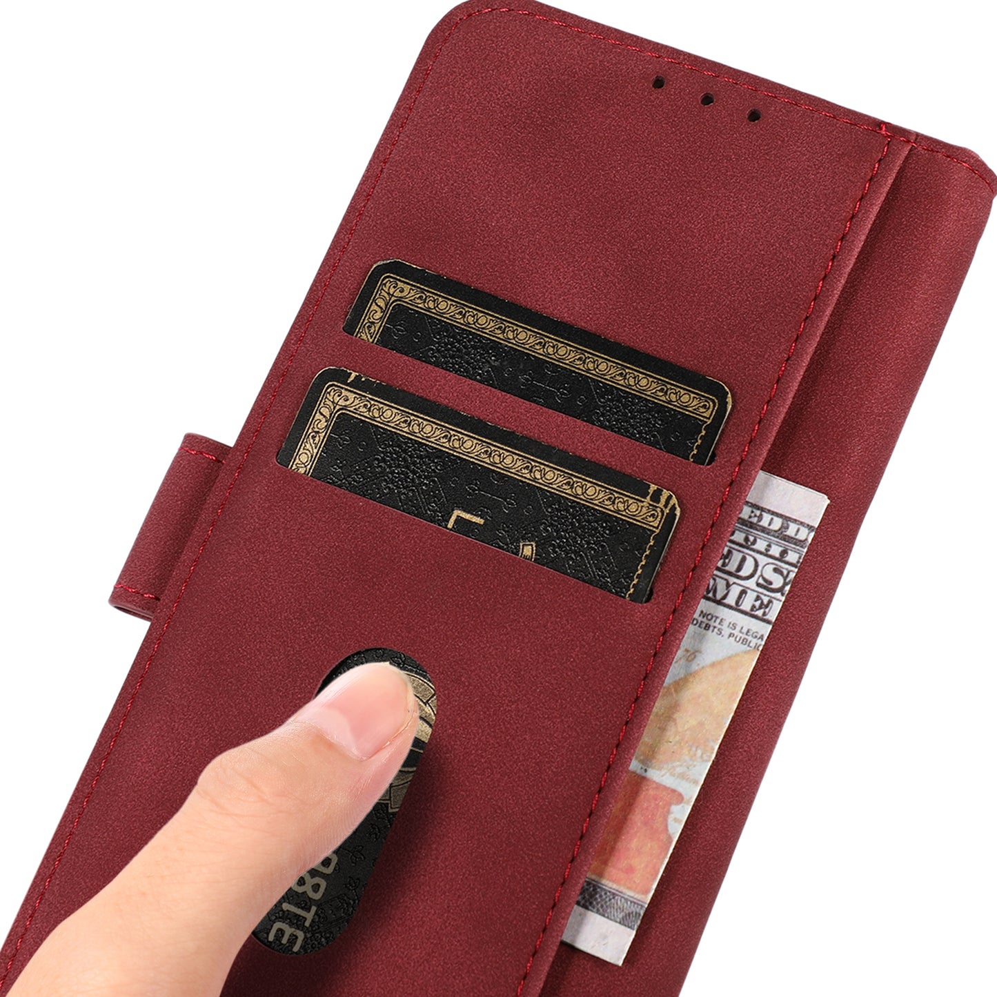 KHAZNEH Smooth Textured PU Leather Flip Folio Wallet Stand Protective Case for Motorola Moto E20 / E30 / E40