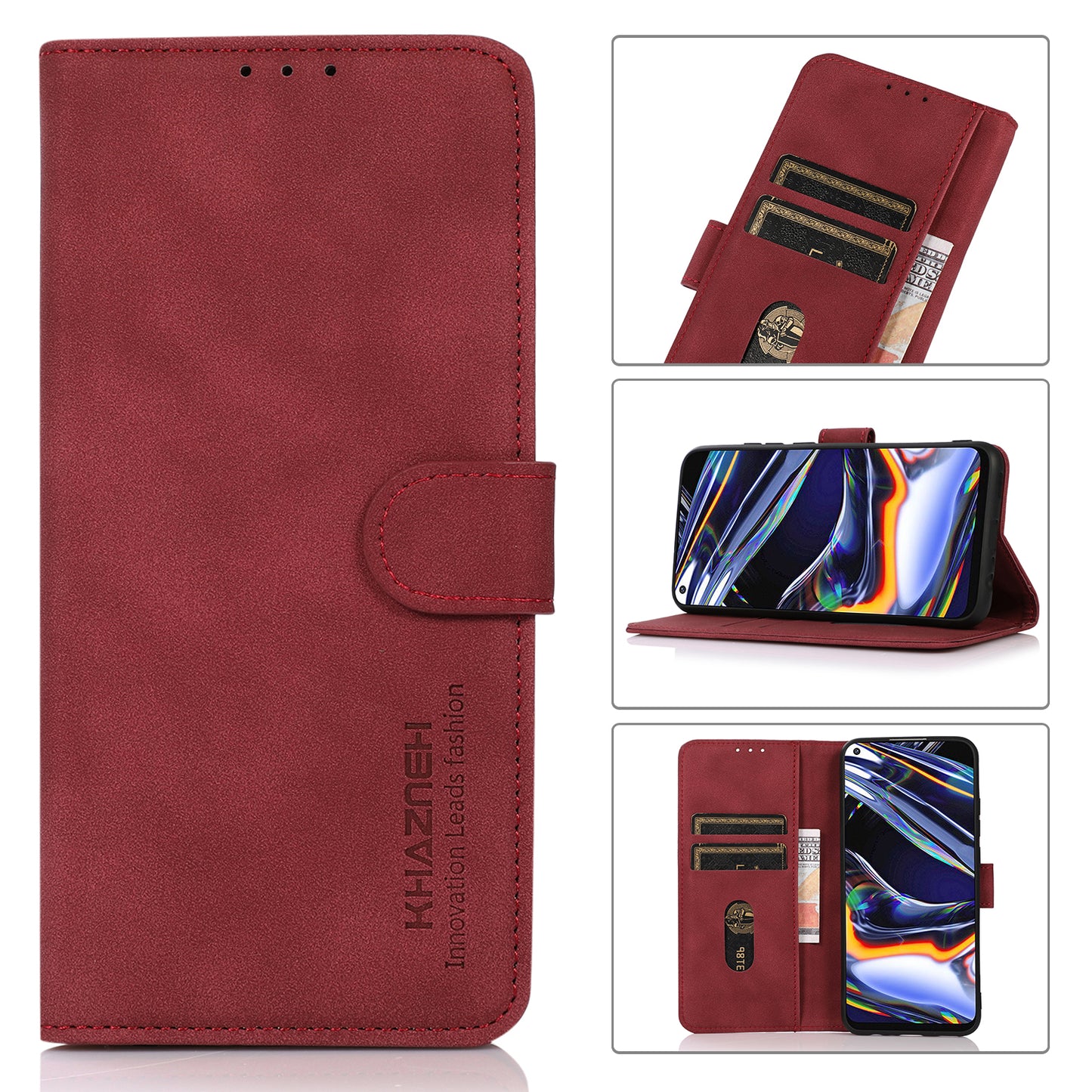 KHAZNEH Smooth Textured PU Leather Flip Folio Wallet Stand Protective Case for Motorola Moto E20 / E30 / E40