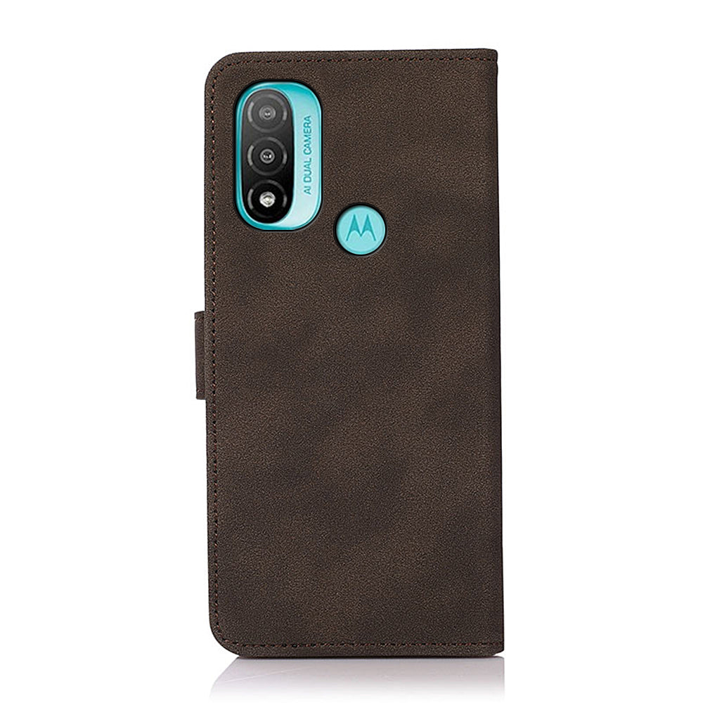 KHAZNEH Smooth Textured PU Leather Flip Folio Wallet Stand Protective Case for Motorola Moto E20 / E30 / E40