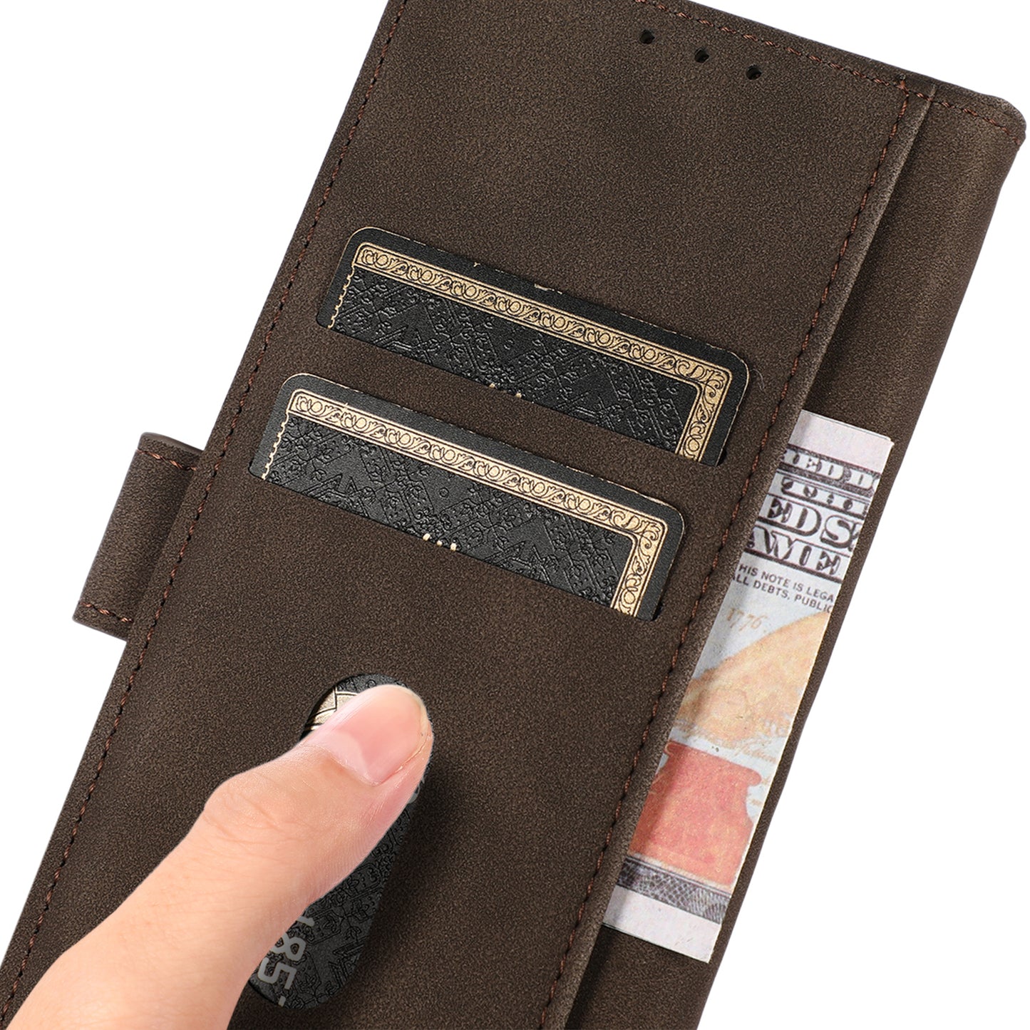 KHAZNEH Smooth Textured PU Leather Flip Folio Wallet Stand Protective Case for Motorola Moto E20 / E30 / E40