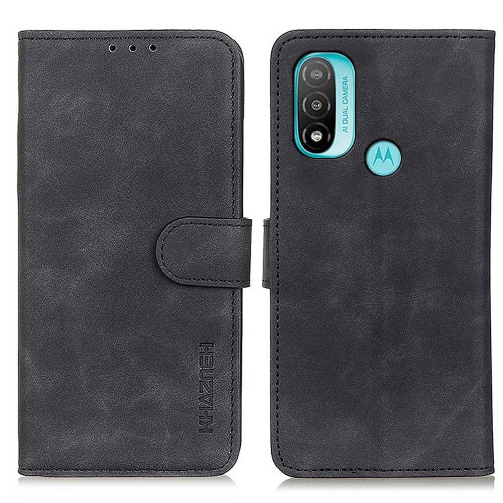 KHAZNEH Hands-Free Stand Vintage PU Leather Wallet Magnetic Closure Shockproof Flip Folio Case for Motorola Moto E20 / E30 / E40