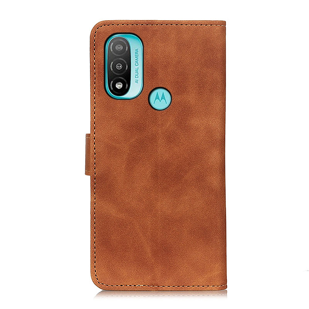 KHAZNEH Hands-Free Stand Vintage PU Leather Wallet Magnetic Closure Shockproof Flip Folio Case for Motorola Moto E20 / E30 / E40