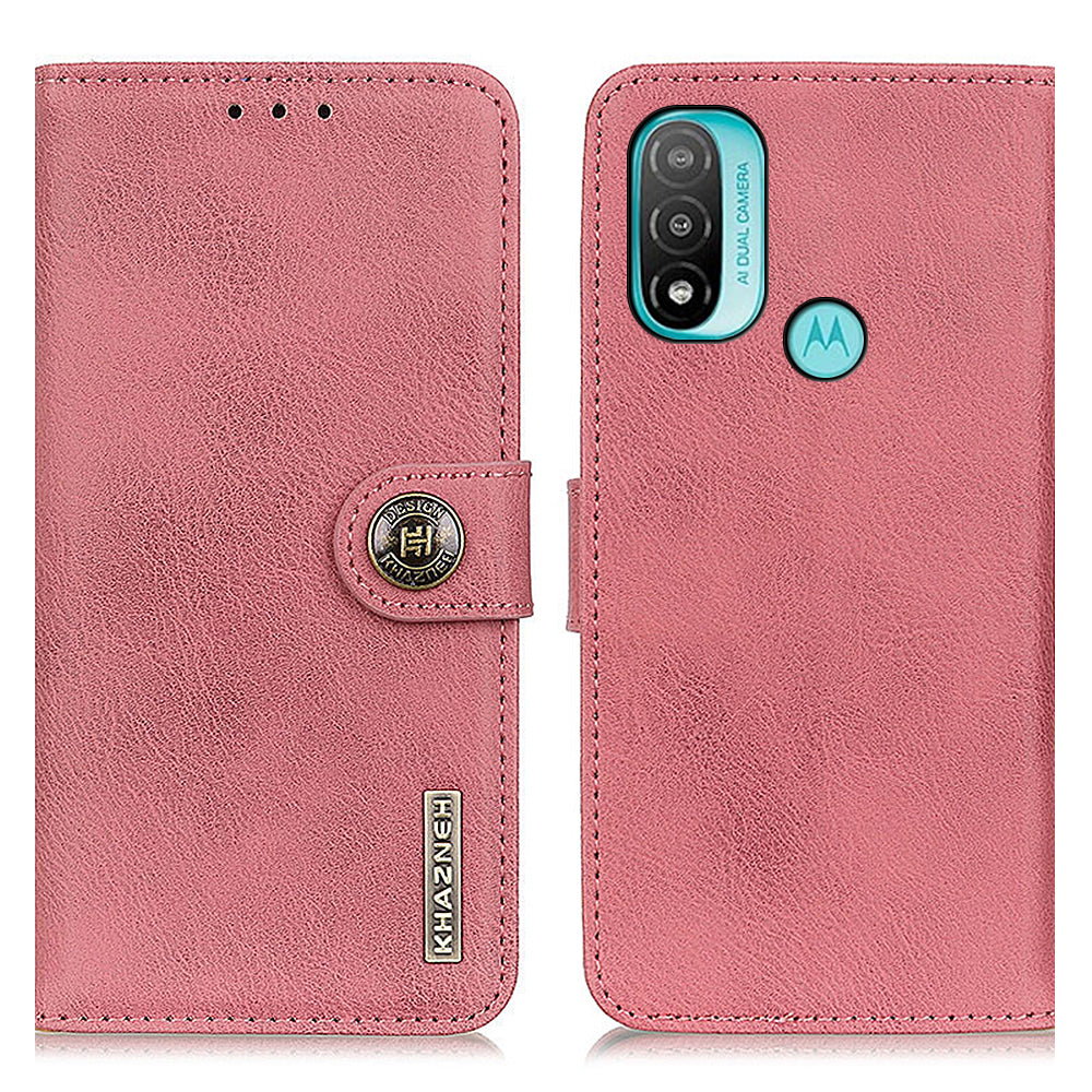 KHAZNEH Magnetic Closure PU Leather Wallet Folding Stand Flip Protective Cover for Motorola Moto E20 / E30 / E40