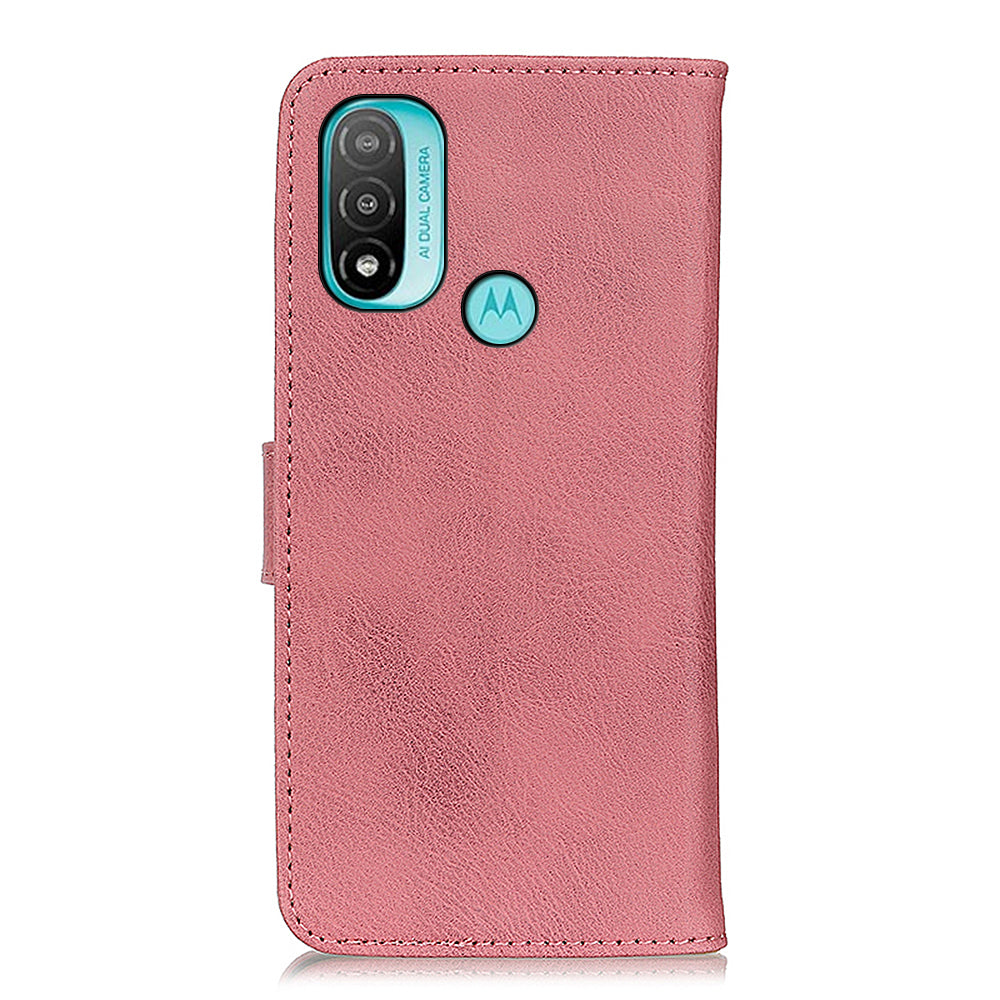 KHAZNEH Magnetic Closure PU Leather Wallet Folding Stand Flip Protective Cover for Motorola Moto E20 / E30 / E40