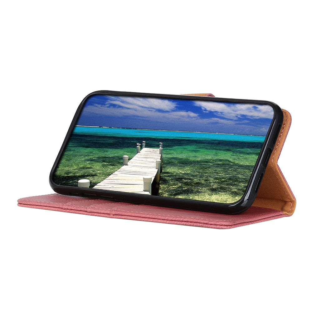 KHAZNEH Magnetic Closure PU Leather Wallet Folding Stand Flip Protective Cover for Motorola Moto E20 / E30 / E40