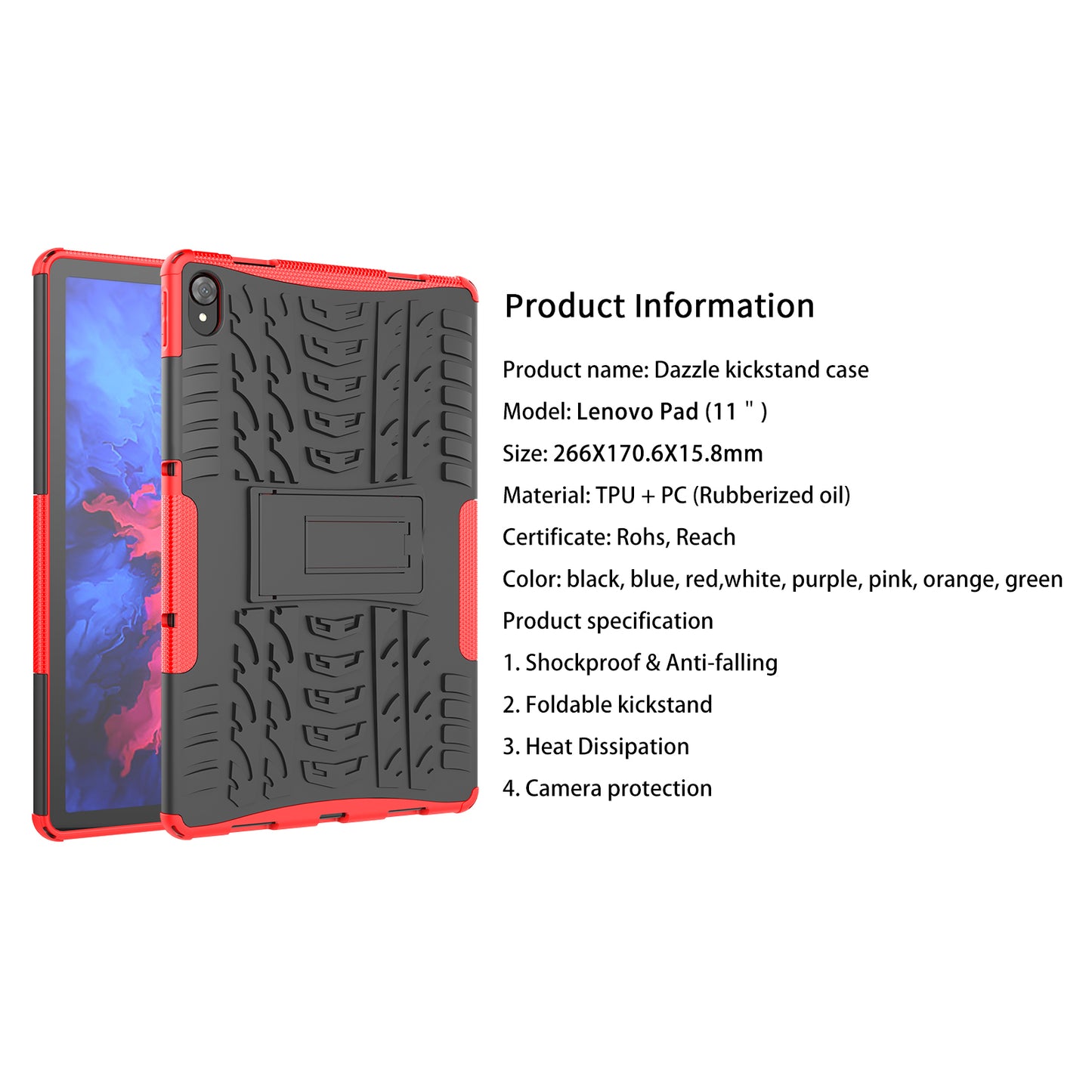 Tire Texture Kickstand Hybrid Hard PC Soft TPU Shockproof Protective Case for Lenovo Tab P11 TB-J606F / Tab P11 5G