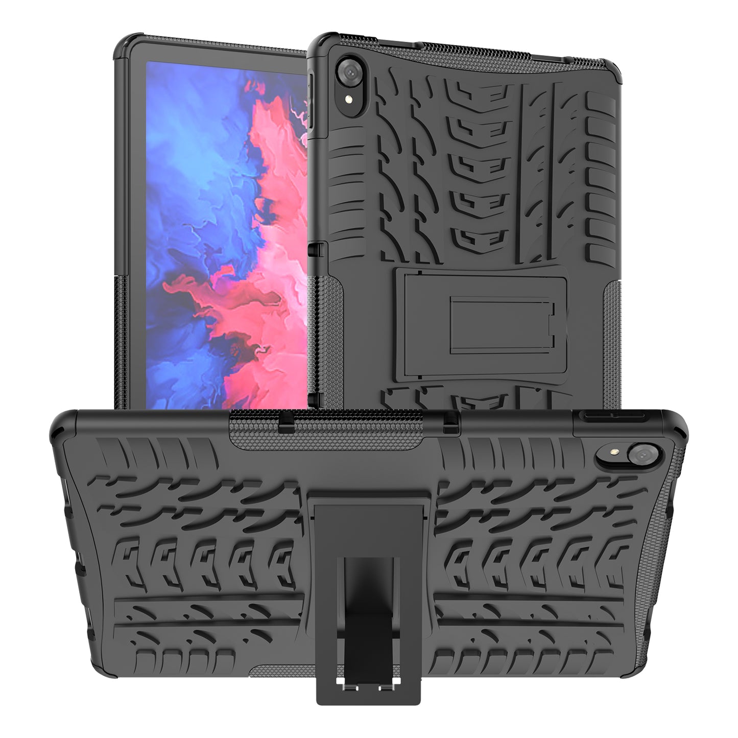 Tire Texture Kickstand Hybrid Hard PC Soft TPU Shockproof Protective Case for Lenovo Tab P11 TB-J606F / Tab P11 5G