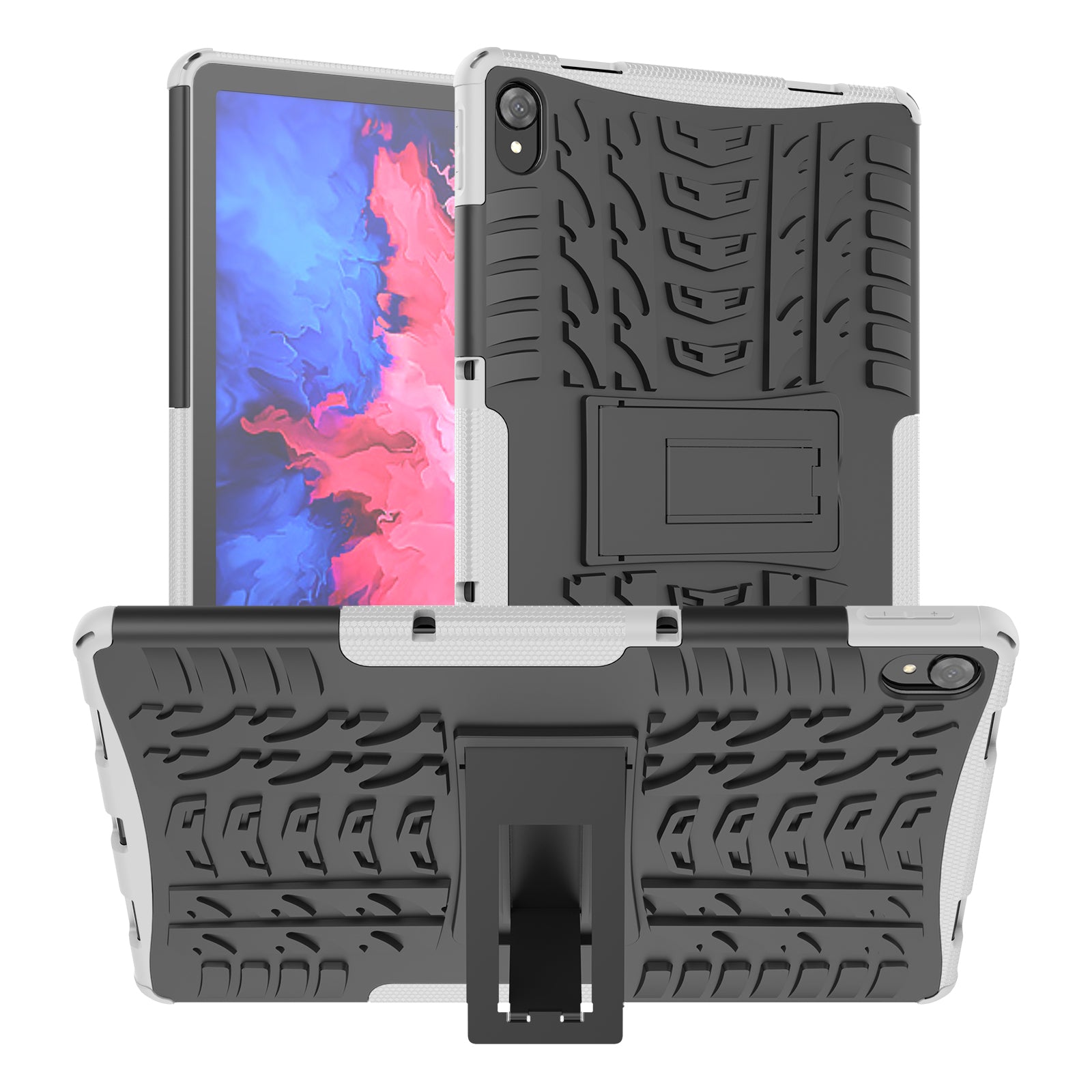 Tire Texture Kickstand Hybrid Hard PC Soft TPU Shockproof Protective Case for Lenovo Tab P11 TB-J606F / Tab P11 5G