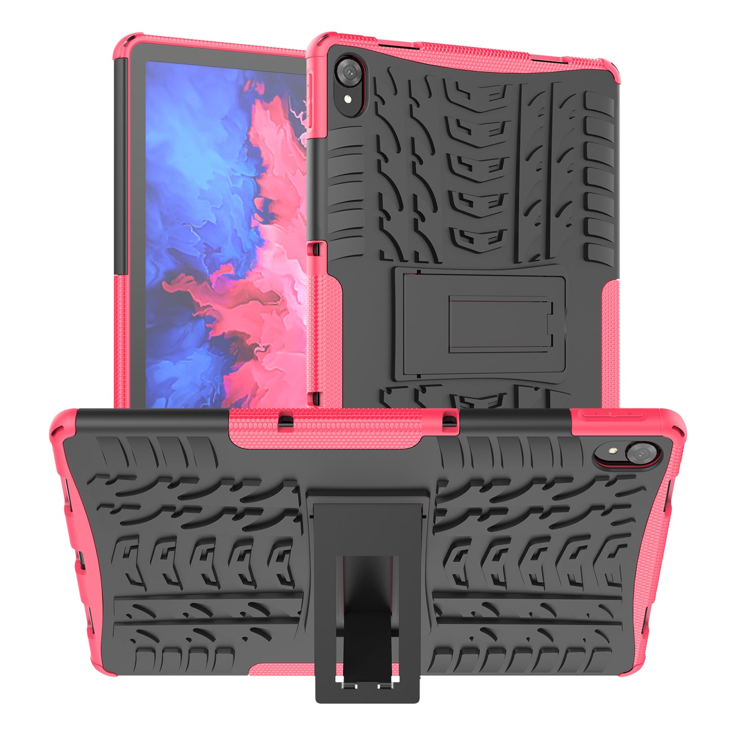 Tire Texture Kickstand Hybrid Hard PC Soft TPU Shockproof Protective Case for Lenovo Tab P11 TB-J606F / Tab P11 5G