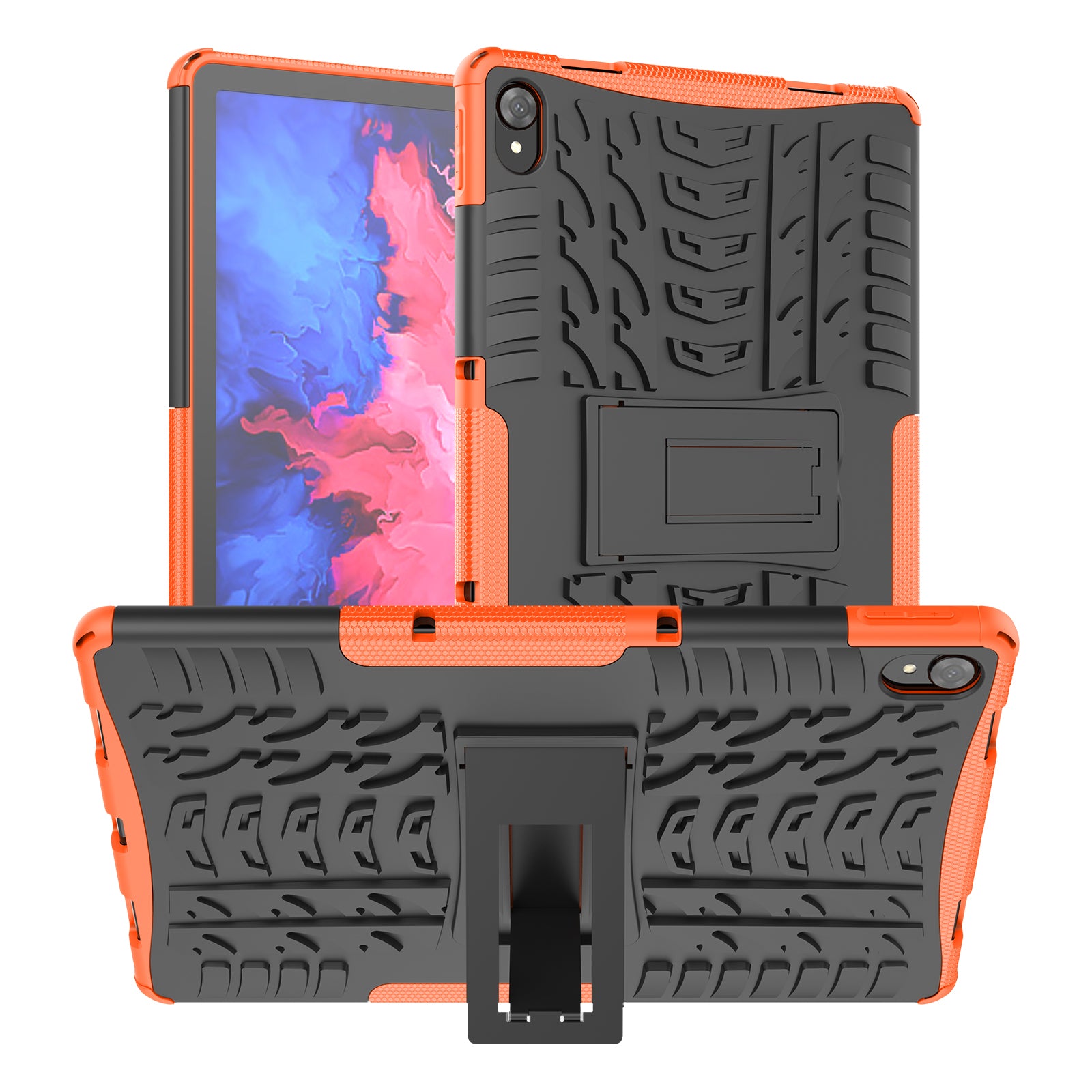 Tire Texture Kickstand Hybrid Hard PC Soft TPU Shockproof Protective Case for Lenovo Tab P11 TB-J606F / Tab P11 5G