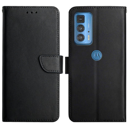 Solid Color Nappa Texture Genuine Leather Wallet Stand Protective Phone Case for Motorola Edge 20 Pro