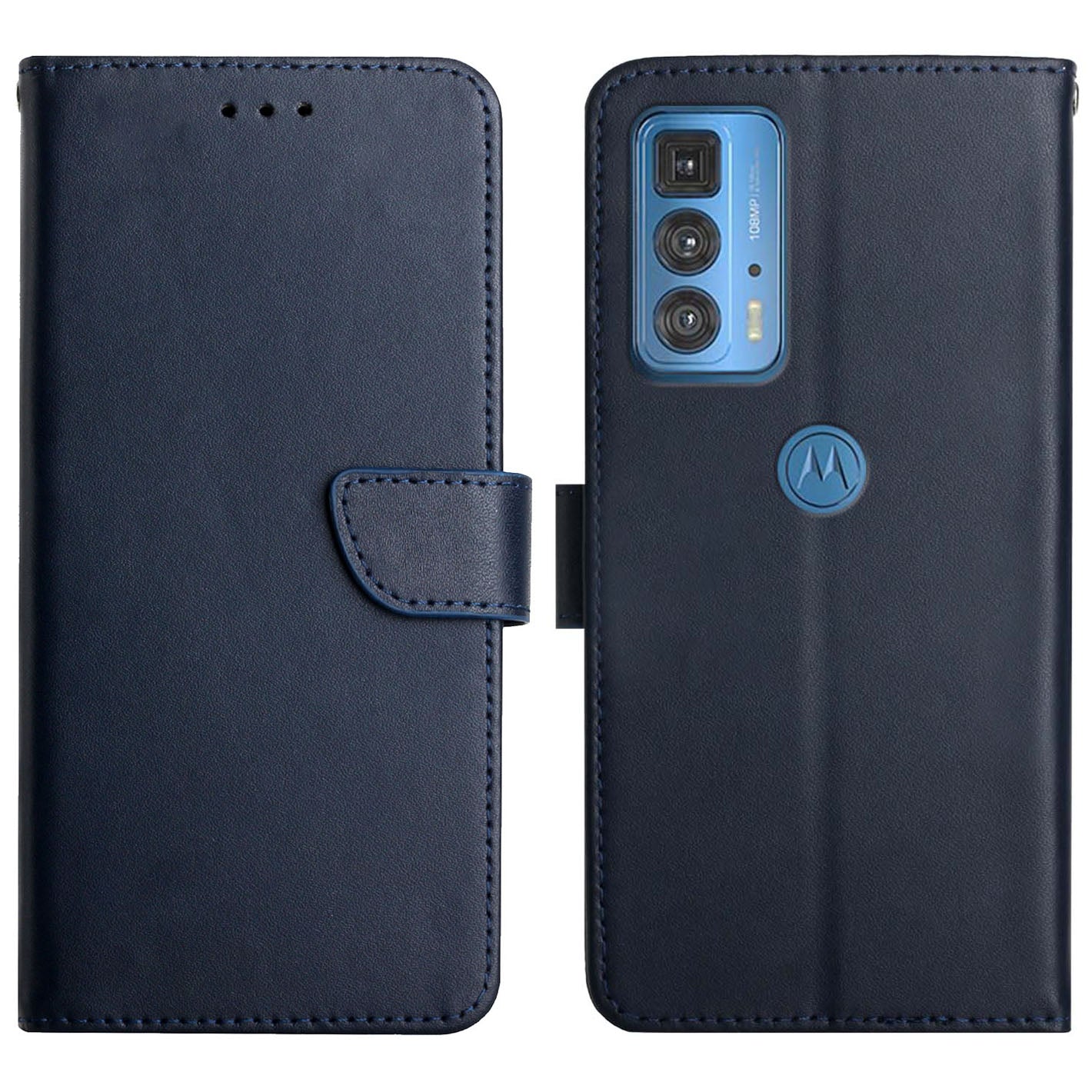 Solid Color Nappa Texture Genuine Leather Wallet Stand Protective Phone Case for Motorola Edge 20 Pro