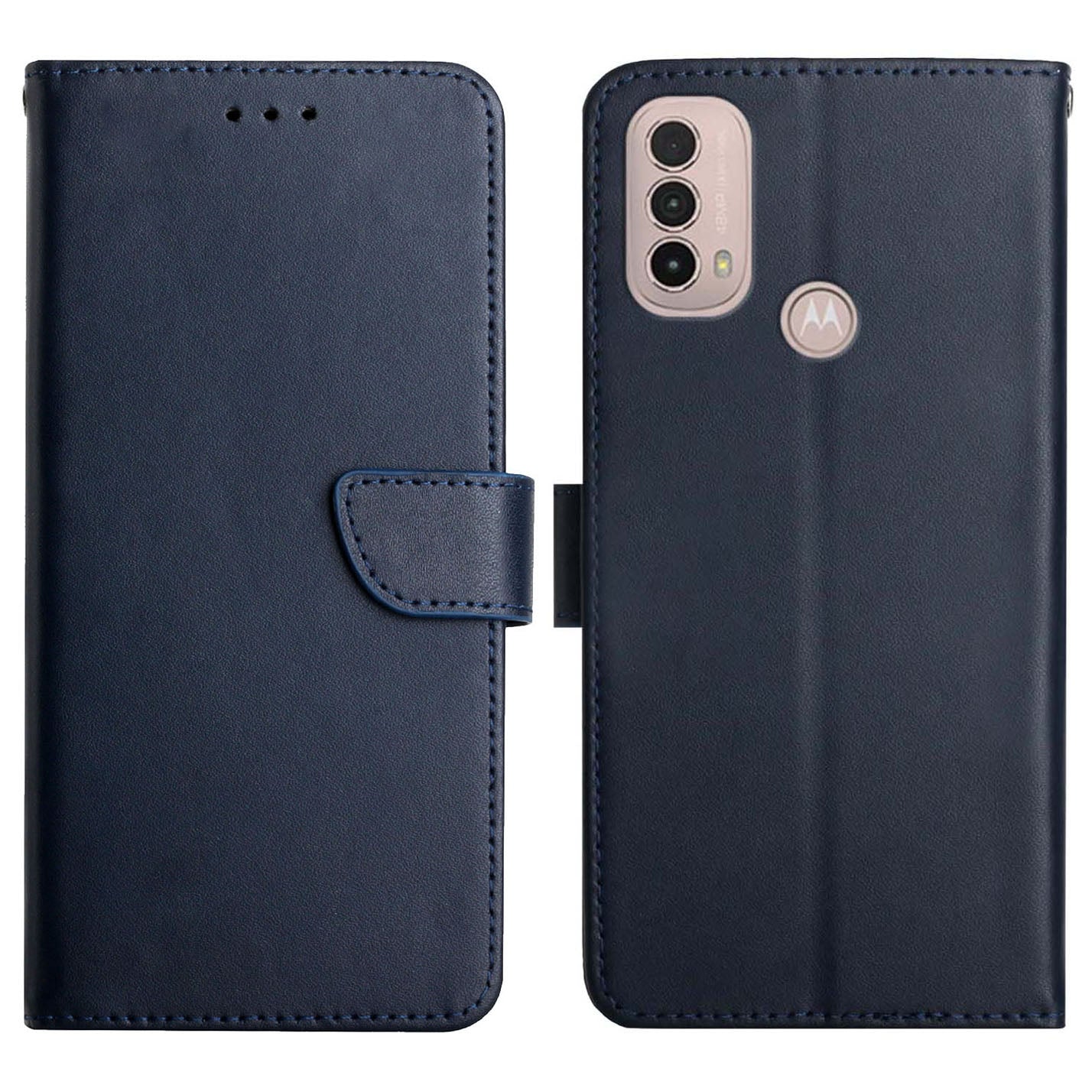 Nappa Texture Mobile Phone Shell Genuine Leather Wallet Stand Protective Case for Motorola Moto E20/E30/E40