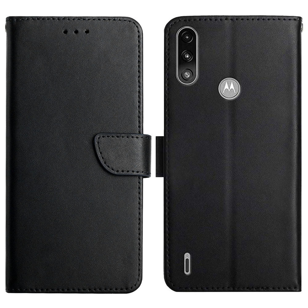 Lightweight Wallet Genuine Leather Nappa Texture Multifunction Supporting Stand Full Body Protective Phone Case for Motorola Moto E7 Power / E7i Power